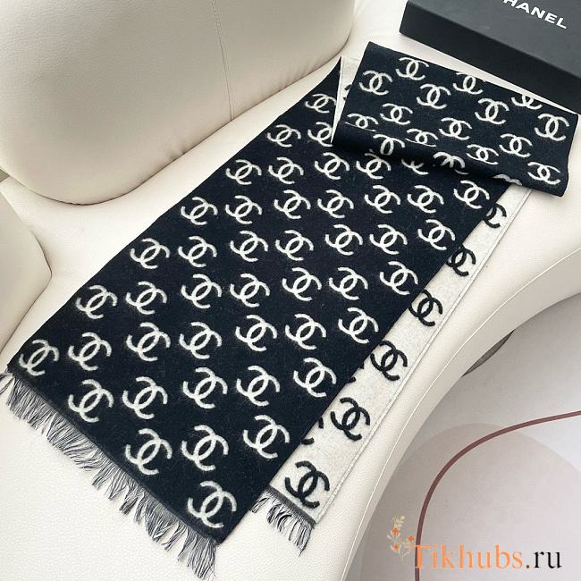 Chanel Scarf Black White 35x180cm - 1