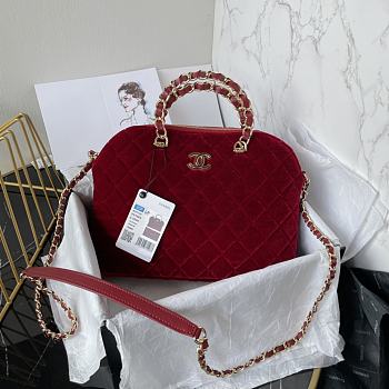 Chanel Clutch With Strap Red Bag Velvet 28.5x20.5x7cm