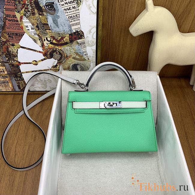 Hermes Kelly 19 Bag Green White Epsom Silver 19cm - 1