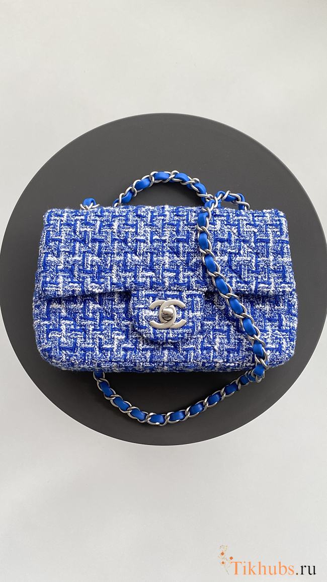 Chanel Mini Flap Bag Blue Tweed 20cm - 1