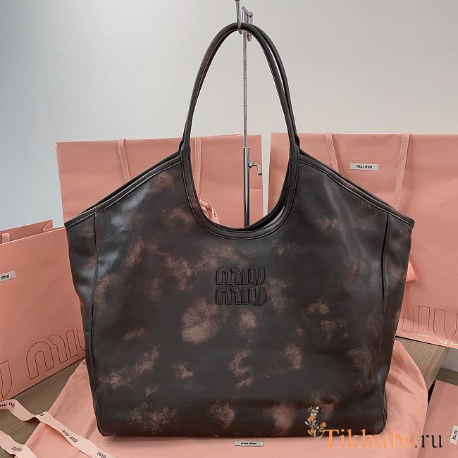 Miu Miu Ivy Leather Tote Bag Brown 38x38x18cm - 1