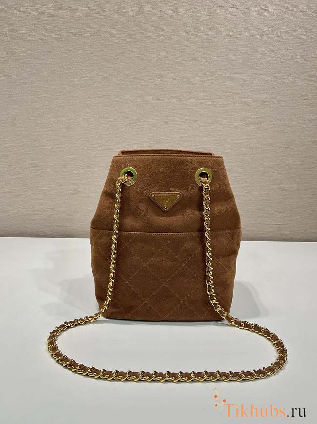 Prada Chain Shoulder Bag Brown Suede 25x26.5x15.5cm - 1