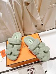 Hermes Chypre Sandals Light Green Shearling - 1