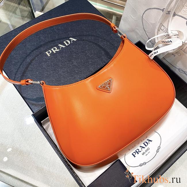 Prada Cleo Brushed Leather Shoulder Bag Orange 27x21x5cm - 1