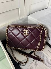 Chanel Small Camera Case Lambskin Gold Burgundy 23x14x7cm - 1