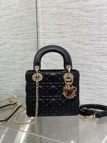 Dior Dioramour Mini Lady Bag Black Lambskin 17x15x7cm