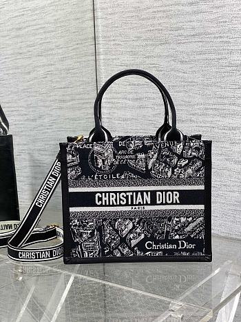 Dior Small Book Tote Black White Plan de Paris 26.5x22x14cm