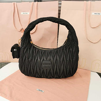 Miu Miu Wander Leather Half-moon Bag Black 28x14x9cm