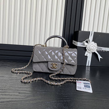 Chanel Top Handle Flap Bag Grey Patent 20x9x13cm