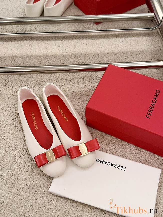 Ferragamo White Red Ballerina Flat - 1