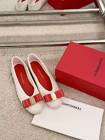 Ferragamo White Red Ballerina Flat