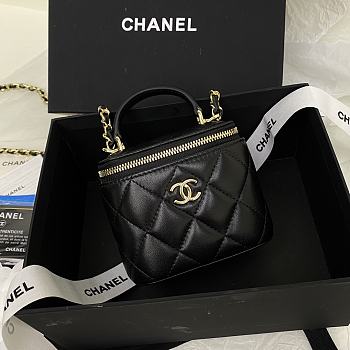 Chanel Mini Top Handle Vanity Black Gold Lambskin 11x8.5x7cm