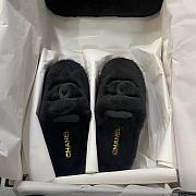 Chanel Black Fur Slides - 1