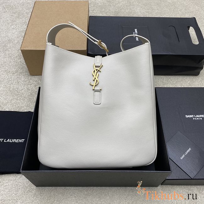 YSL LE 5 À 7 Large Grained Leather White 30x31x13cm - 1