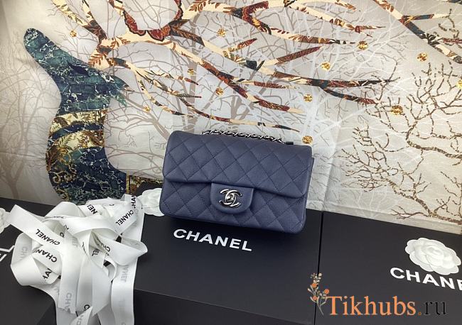 Chanel Flap Bag Navy Blue Silver Caviar 20cm - 1