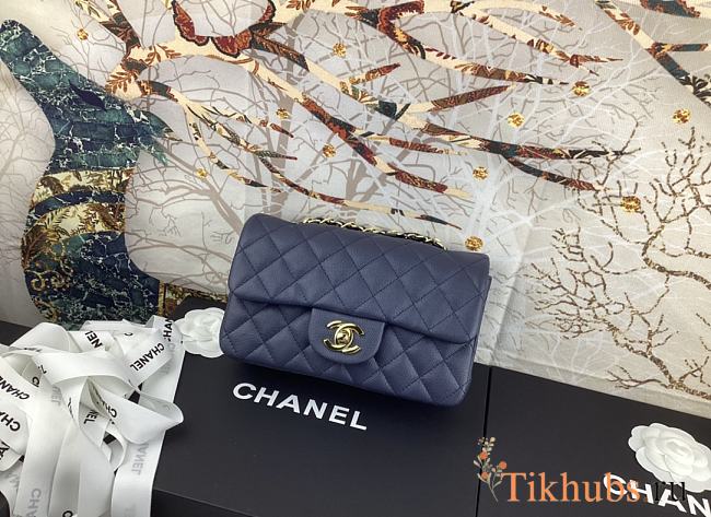 Chanel Flap Bag Navy Blue Gold Caviar 20cm - 1