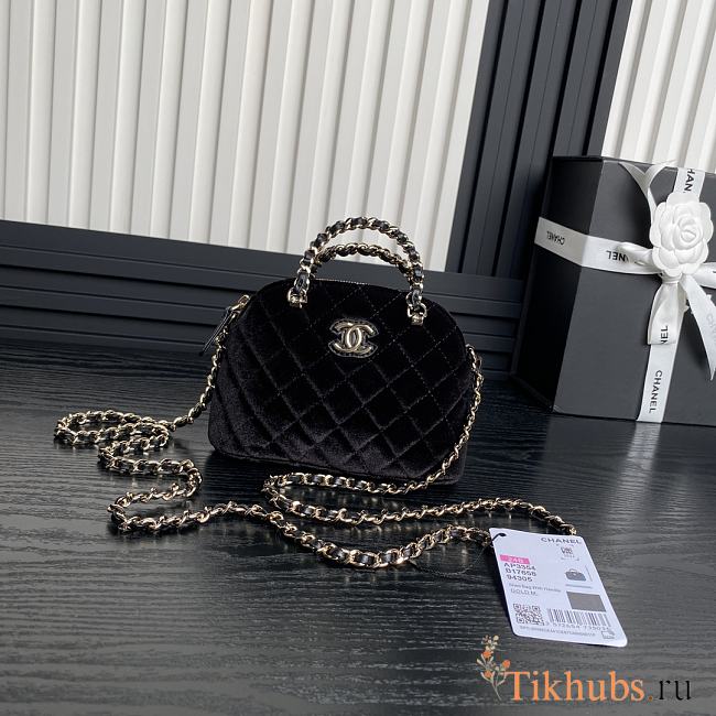 Chanel Clutch Strap Black Velvet Bag 16x11x5.5cm - 1