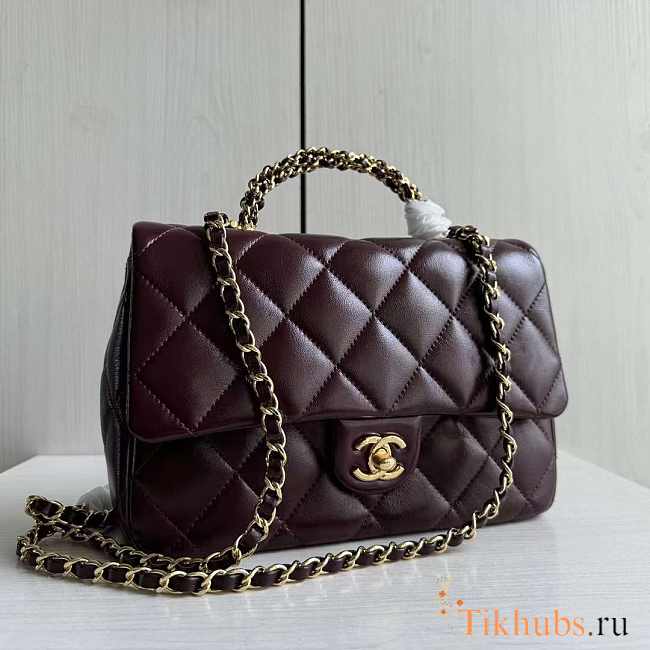 Chanel Flap Bag Top Handle Wine Lambskin 25cm - 1