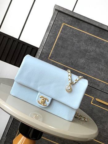 Chanel 24K Flap Bag Blue Gold 22x13x7cm