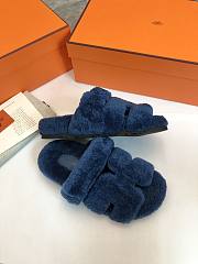 Hermès Chypre Sandals Blue Shearling - 5