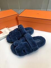 Hermès Chypre Sandals Blue Shearling - 4