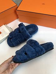 Hermès Chypre Sandals Blue Shearling - 3