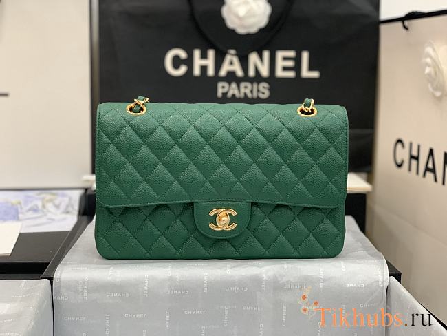 Chanel Flap Bag Green Caviar Gold 25cm - 1