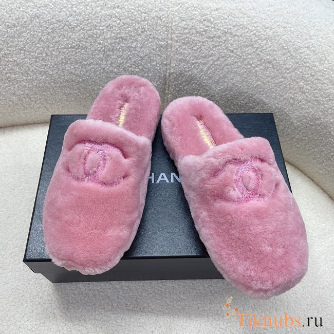 Chanel Pink Fur Slides - 1