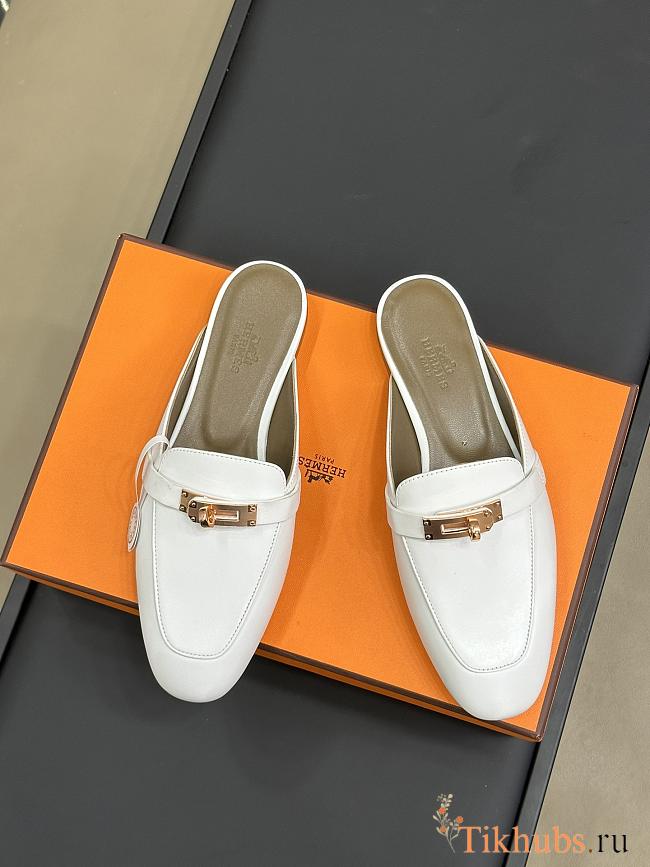 Hermes White Gold Mules - 1