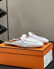 Hermes White Gold Mules - 2