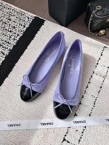 Chanel Ballerina Purple Tweed Black Flat