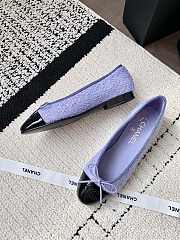 Chanel Ballerina Purple Tweed Black Flat - 2