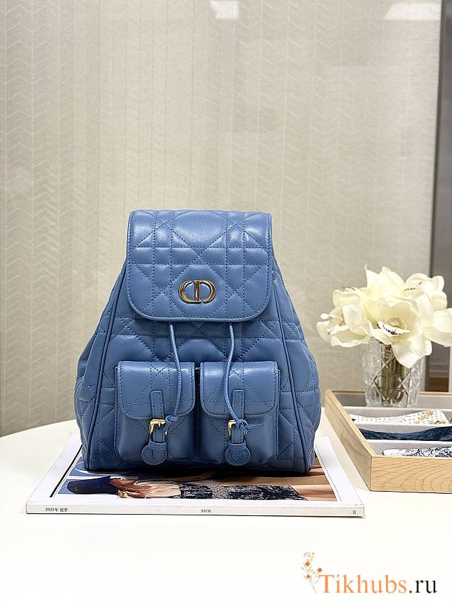 Dior Medium Caro Backpack Blue Lambskin 23 x 26.7 x 12.5 cm - 1