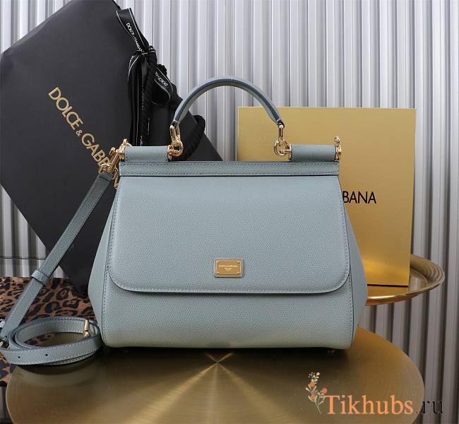 Dolce & Gabbana Medium Sicily Handbag Dauphine Blue 25x20x12cm - 1