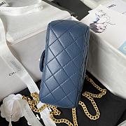 Chanel Mini Flap Bag Camellia Lambskin Blue Gold 18x13x7cm - 5