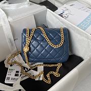 Chanel Mini Flap Bag Camellia Lambskin Blue Gold 18x13x7cm - 4