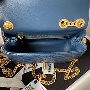 Chanel Mini Flap Bag Camellia Lambskin Blue Gold 18x13x7cm - 3