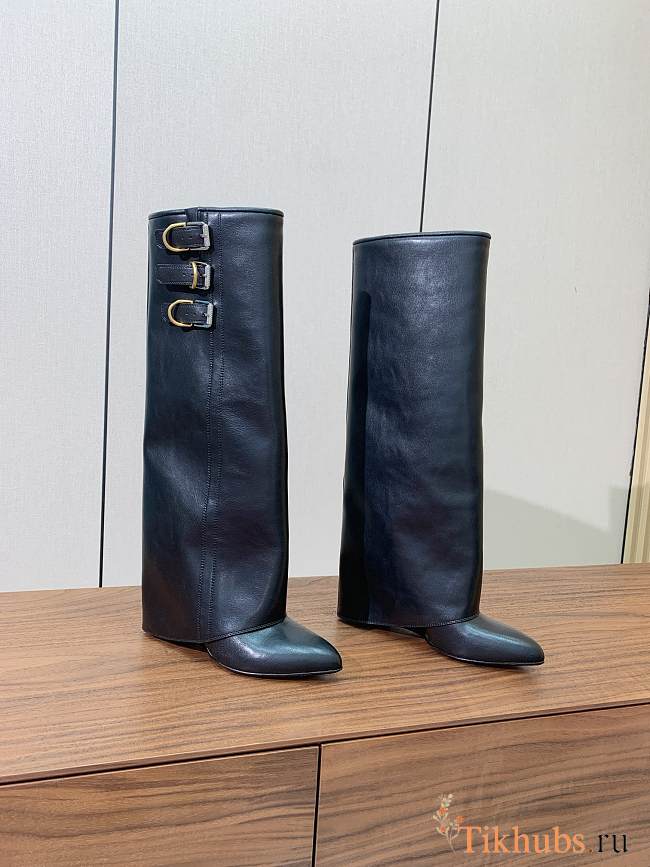 Givenchy Shark Lock Buckles Boots Black Leather - 1