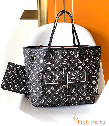 LV Neverfull Buci Box Black MM Bag Size 32 x 28 x 14 cm