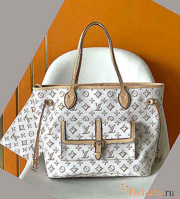 LV Neverfull Buci Box White MM Bag Size 32 x 28 x 14 cm