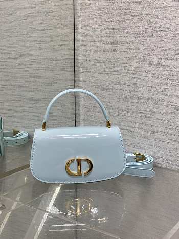 Dior Small 30 Montaigne Top Handle Bag Blue Patent 19x10x8cm