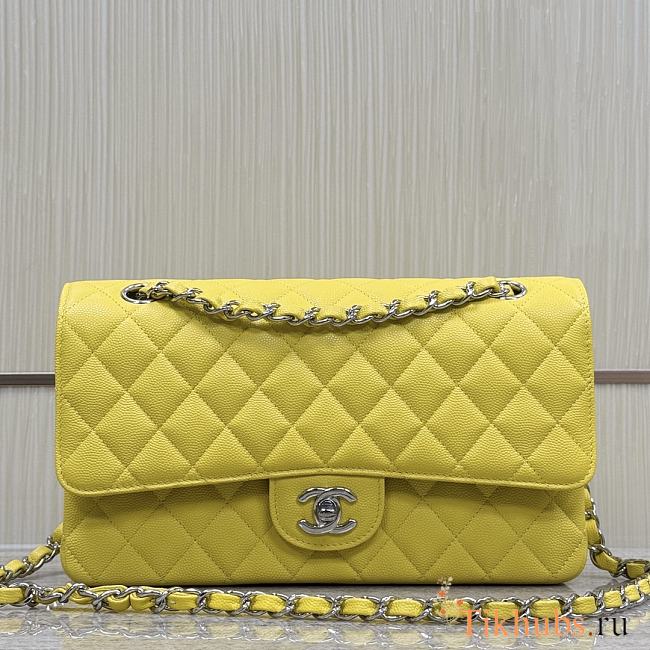 Chanel Medium Flap Bag Yellow Caviar Silver 25cm - 1