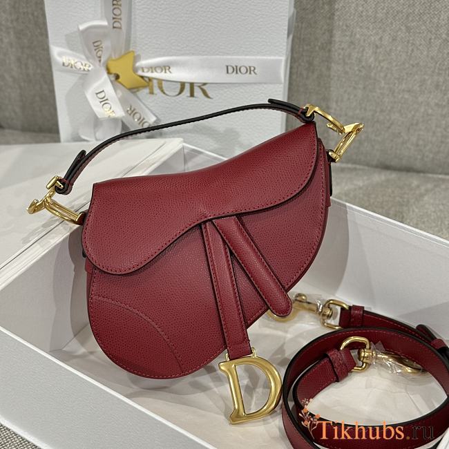 Dior Mini Saddle With Strap Red Gold 19x16x5cm - 1