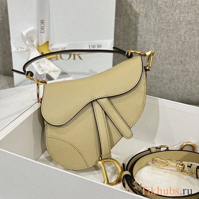 Dior Mini Saddle With Strap Beige Gold 19x16x5cm - 1