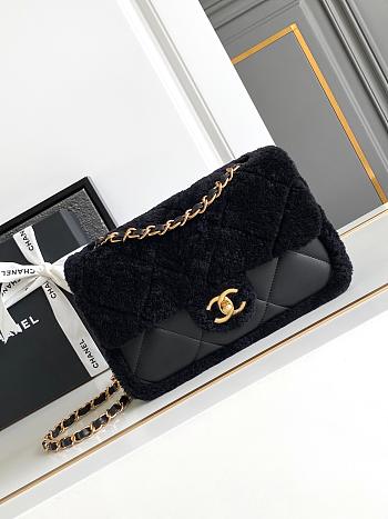 Chanel Flap bag Fleece Gold Black 23.5x16x7.5cm