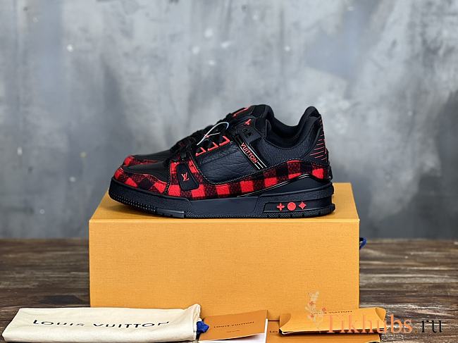 Louis Vuitton LV Trainer Black Red Felt Sneaker - 1