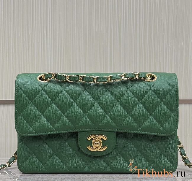 Chanel Flap Bag Green Caviar Gold 23cm - 1