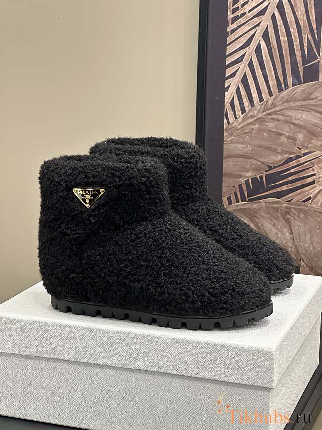 Prada Faux-Shearling Snow Black Boots - 1