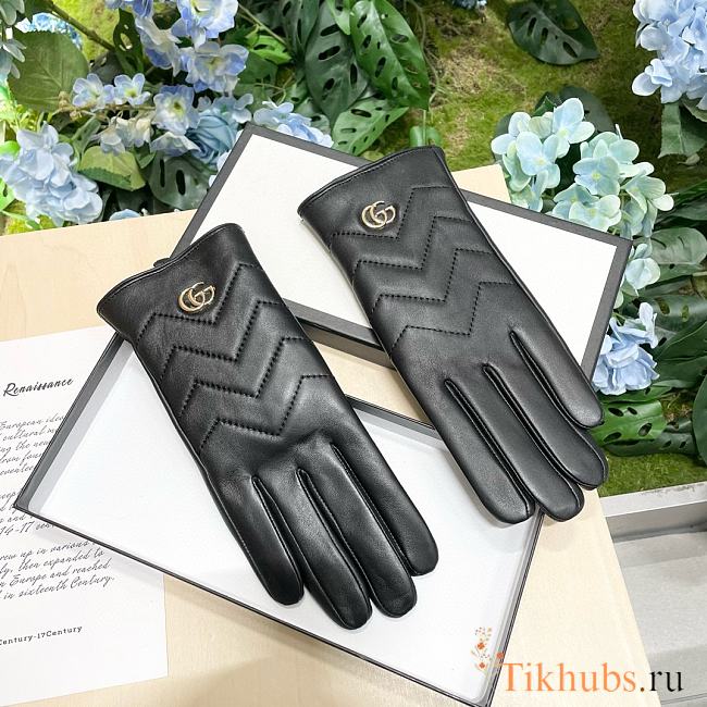 Gucci Black Leather GG Marmont Gloves - 1