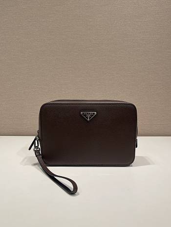 Prada Saffiano Leather Clutch Coffee 23.5x15.5x4cm